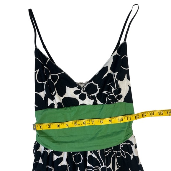 Max Studio 100% Cotton Black White Floral Sundress with Green Waistband Size S - Picture 6 of 6